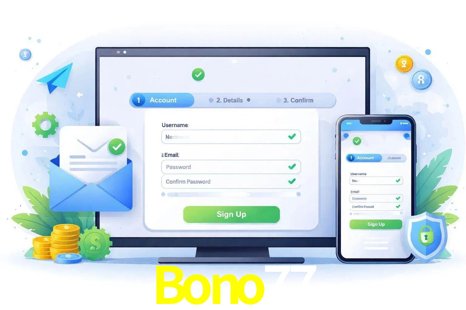 Registro de nuevo usuario y configuración de cuenta Bono77